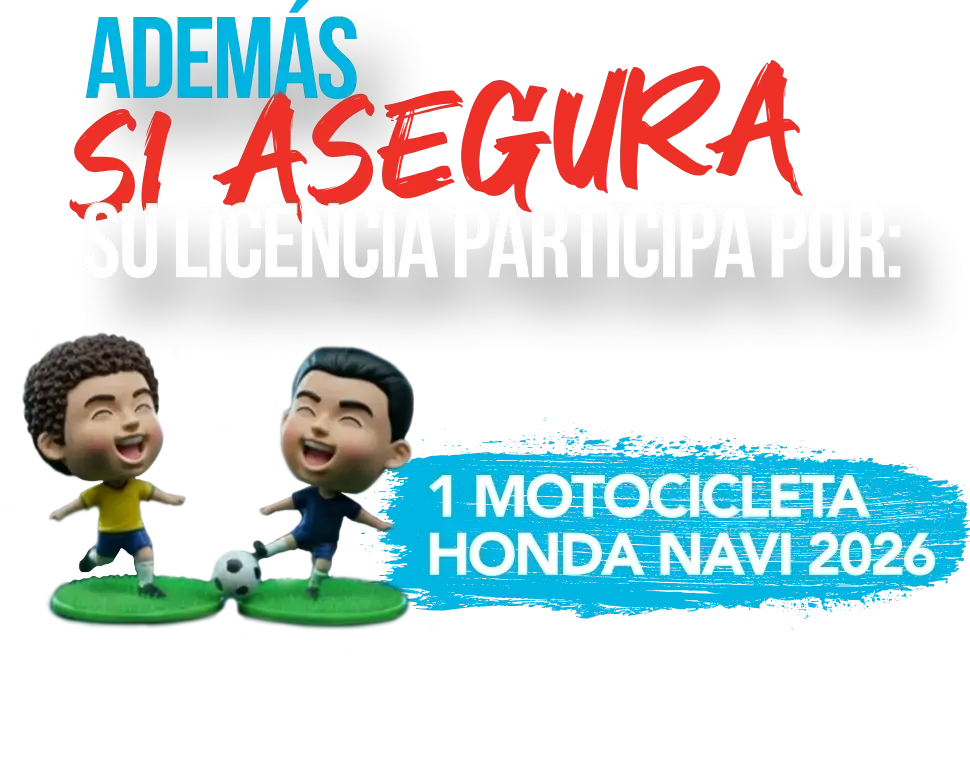 Imagen promocional con dos figuras de futbolistas sonrientes y texto sobre sorteo de una motocicleta Honda Navi 2026