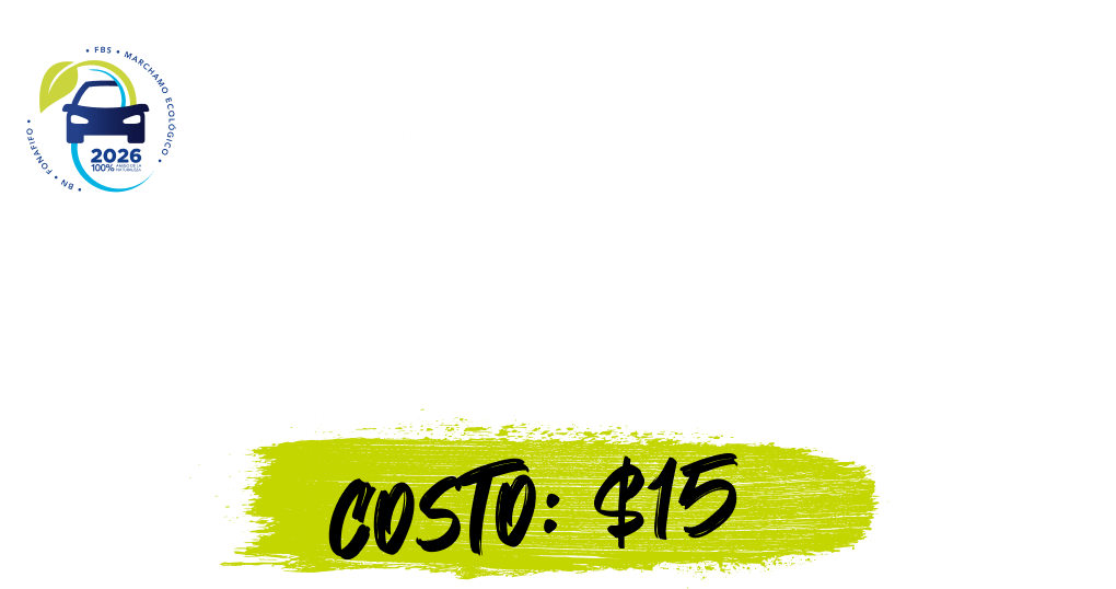 Imagen promocional del marchamo ecológico con ilustración de auto y costo de quince dólares