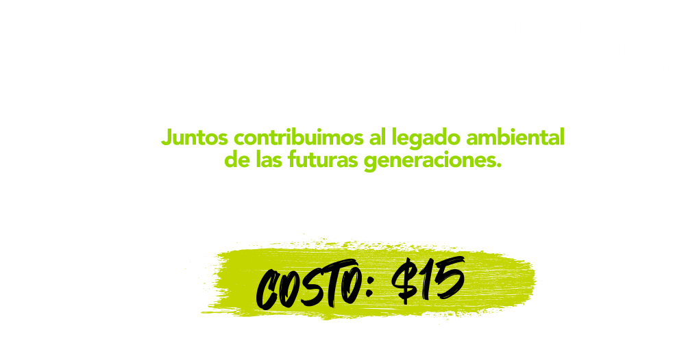 Imagen informativa del marchamo ecológico del Banco Nacional sobre conservación ambiental y costo de quince dólares