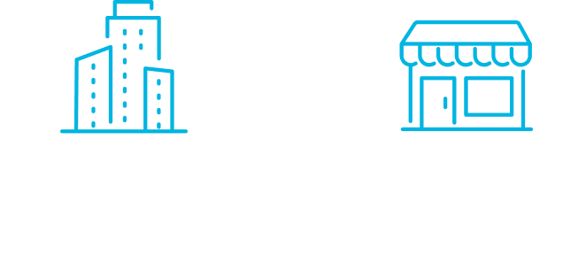 Íconos de edificio y tienda con texto “Sucursales en todo el país” y “BN Servicios”
