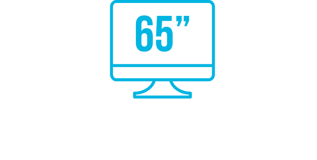 Ícono de pantalla con texto “65 pulgadas”, diez pantallas disponibles